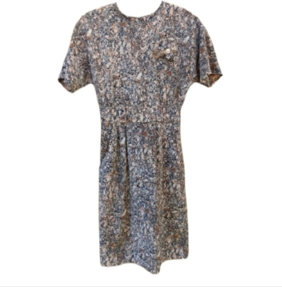 Vintage 80's S.L. Petites brown tan short sleeve sheath dress 4p